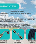 26 Piece AC Hose Kit With Six Point Five Foot Hoses And Fittings For Most Cars Trucks And SUVs Universal Auto AC Repair Kit With O Ring Easy Install Durable Build shown on road background with product details emphasizing material quality and stability.