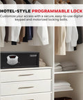 Beefy Low Profile Steel Safe With Hotel Style Digital Lock 1.14 Cu Ft Cash Safe on a shelf in a closet