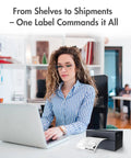 Woman using Bluetooth Thermal Shipping Label Printer For Small Biz - 4x6 Wireless Label Maker in office setting