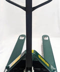 Heavy Duty Manual Hydraulic Pallet Jack With 27 By 48 Inch Forks 5500 Lb Capacity showing handle and fork on a white background.