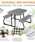 Outdoor Picnic Table Cover Set With Bench Covers 3 Piece Waterproof Vinyl Fitted Tablecloth Black And White Checkered Design