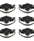 Six Piece Set Antique Style Metal Drawer Pull Handles For Cabinets And Wood Boxes Floral Rim Bronze Tone Finish