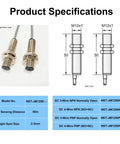 Ultra Compact Photoelectric Switch With Laser Beam, Through-Beam Reflective Optical Sensor, M12, 0-50M Range, NPN NO, 3-Wire DC12-24V, 650nm Laser, Tiny Footprint, 5ms Fast Response, M12 x 1 sensor with 2-3mm spot and 50mm body