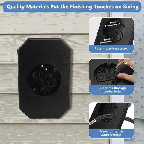 Two Piece Siding Mounting Block Kit For Outdoor Lights 1/2 Inch Lap Double Black Finish With Built In Junction Box And NM Cable Connector No Fuss Install Paintable Surface on siding