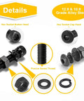 1400 Pcs M4 Hex Socket Button Head Bolts Kit With 12.9 Grade Carbon Steel Assortment For Real Tough Fastening At Home Garage And Shop Projects With Smooth Threads And Durable Build, black bolt details