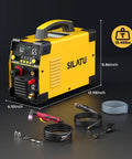 65 Amp Plasma Cutter With Pilot Arc HF Non-Touch, STC650P, Dual Voltage 110 And 220V, with accessories and dimensions displayed