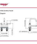 Diagram of Matte Black Two Handle Bathroom Faucet With Push Up Pop Up Drain Sleek 4 Inch Centerset Lavatory