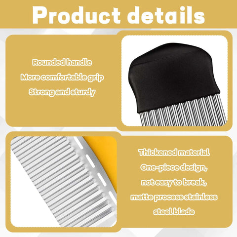 Front view: two-piece crinkle cutter set with black ergonomic handles and stainless steel blades for vegetables and fries