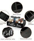 Coffee Bar Organizer For Countertop Wooden Farmhouse Style K Cup Pod Storage Basket With Handle Black Finish