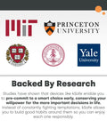 Research backing for Medium Time Locking Container For Cell Phones And Snacks with university logos.