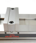 Close-up of Badass 6 Inch Double Station CNC Milling Machine Vise showing precision machined jaws and sturdy construction.