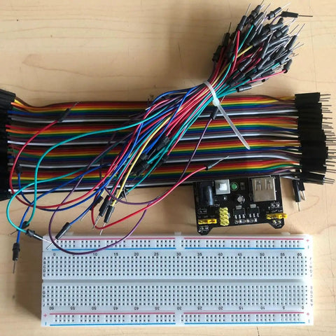 DIY Breadboard Kit With Power Supply Module And 65 Jumper Wires 40 Pin 20 Cm Leads Pro Grade Prototyping For 3.3V And 5V Electronics Starter Friendly For Class Lab Or Home Projects Portable And Easy To Use with breadboard, power module, and jumper wires
