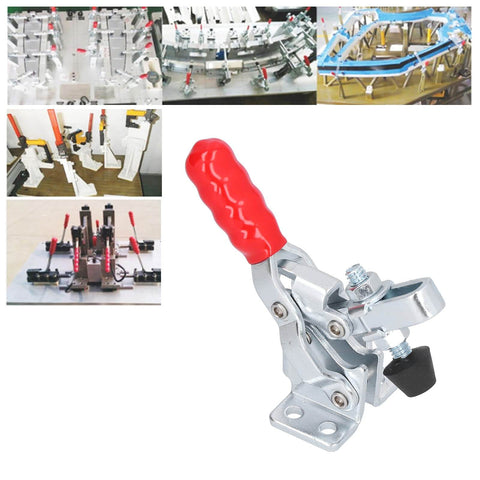 Heavy Duty Quick Release Vertical Toggle Clamp With 150kg Capacity Pro Grade Hold Down Fixture shown with red ergonomic handle.
