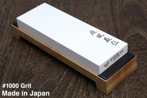 Pro Grade Japanese Whetstone Sharpener 1000 Grit Water Stone For Knives 8x2.85x0.9 Inch on Wooden Base