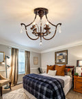 Oil Rubbed Bronze Crystal Chandelier Vintage Semi Flush Mount 4 Light Small Metal Ceiling Fixture Farmhouse Style in bedroom
