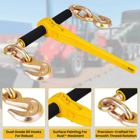 Heavy Duty Ratchet Chain Binder With Clevis Hook 1/4 Or 5/16 Inch Grade 80 Steel Tie Down Built Tough For Trucking Jobs And Keep Your Load Locked Down Tight Up To 2200 Lbs Wll