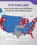 Map showing state requirements for carbon monoxide and smoke alarms in the United States as of 2022.