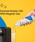 Brewer Cleanse Kit For Descaling And Maintenance With Descaling Solution And Rinse Pods being poured into Keurig machine