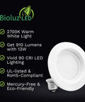 8 Pack 4 Inch LED Recessed Retrofit Downlights 13W 90 CRI Dimmable 2700K Warm White 910 Lumen Ceiling Light UL Listed
