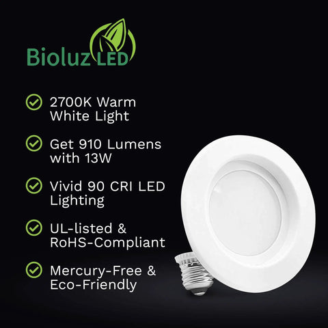 8 Pack 4 Inch LED Recessed Retrofit Downlights 13W 90 CRI Dimmable 2700K Warm White 910 Lumen Ceiling Light UL Listed