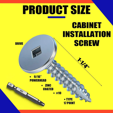 Pro Grade 1 1/4 Inch Cabinet Screws With T20 Square Drive A Full 2 Pound Bucket Of Slick Wood Fasteners Designed For Smooth Diy Projects And Serious Contractor Builds, showing a close-up of a zinc-coated screw with a square drive.