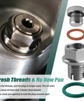 Fix Stripped Threads Instantly With This M14 Piggyback Oil Drain Plug Repair Kit. stainless steel plug and washers for oil pan repair