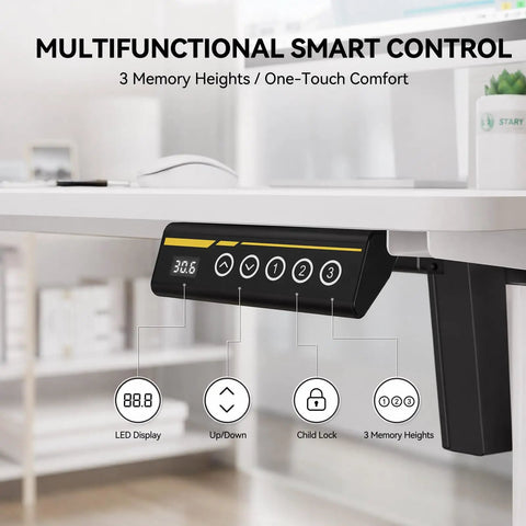 WankaMom Electric Standing Desk With Smooth Silent Lift And 154 Lbs Load Capacity, Premium Carbon Steel Frame height adjustment control panel.