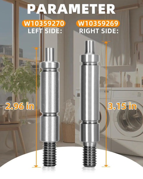 Left And Right Dryer Drum Support Roller Shaft Kit For Multiple Brand Dryers, sizes 2.96 in and 3.15 in, in home setting