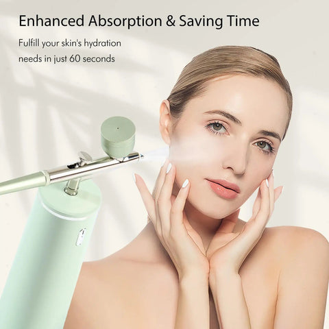 Facial Oxygen Spray Machine High Pressure Nano Steamer with 0.3mm Nozzle in use for deep hydration skin care