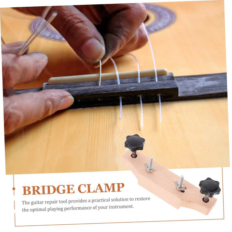 Guitar Bridge Clamp Repair Tool Set For Acoustic Guitars Pro Luthier Wrench Kit, securing bridge, wood, and metal setup.