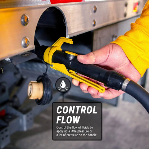 Heavy Duty 12V DC Electric Drum Pump For Quick Liquid Transfer With Precision Digital Flow Meter And Adjustable Nozzle Smooth Operation For Gasoline Diesel Water And Chemicals Works Like A Charm On 55 Gallon Barrels, showcasing flow control handle.