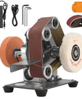 Compact Mini Belt Sander Electric Knife Sharpener Featuring Seven Adjustable Speeds And Multi Grit Abrasive Belts with accessories.