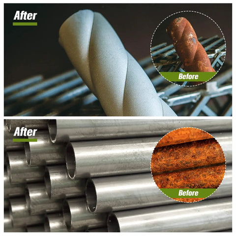 Before and after photos of metal rust removal using 48 Piece 2 Inch Die Grinder Flap Disc Set With Pad Holder 80 Grit.