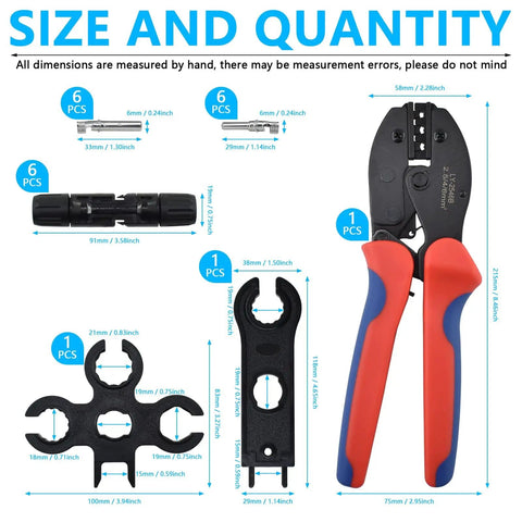 Solar Cable Crimping Tool Kit With 6 Pairs Solar Panel Connectors 1 Crimper Straight And Cross Spanner Wrenches Portable Carry Bag