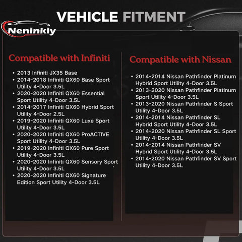 Vehicle fitment list for Beefed Up Aluminum AC Condenser For 2013 To 2020 Pathfinder And Infiniti QX60 Replacement Heavy Duty Radiator Core