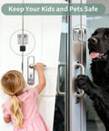 Flip Gate Latch With Padlock Hole Stainless Steel Door Lock For Barn Doors Sliding Door Bolt Latch Tough As Nails Safety Catch For Toilet Fence Garage And Pet Room Double Protection Rustproof And Easy To Install installed with child and dog for safety demonstration.