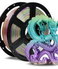 Silk PLA Filament 1.75mm, 1Kg Spool For 3D Printing, Slick Glossy Finish, Dope Silk Look shown with multicolored 3D dragon model