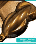 Kentucky Bourbon Basecoat Paint Gallon Ready To Spray With Slow Reducer For Smooth Slick Finishes on a black sealer sample.