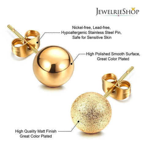 Unisex Ball Stud Earrings Set, 8 Pairs In Matte And Shiny Finishes, Silver, Gold, Rose Gold, Black, 8mm Diameter, Everyday Wear, Assorted Colors For Any Look. gold stud backs