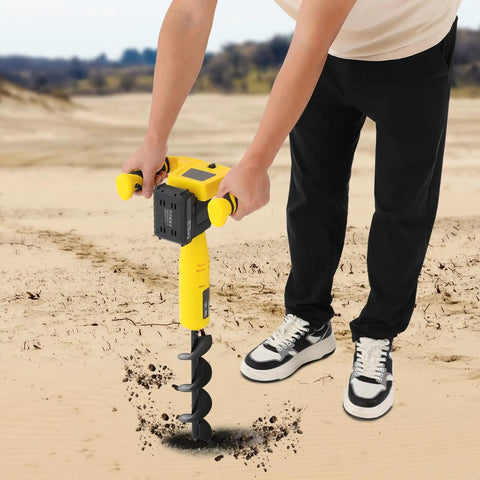 Person using Cordless Post Hole Digger 350W Electric Auger With Drill Bit And Charger 550RPM Battery Powered 2000mAh