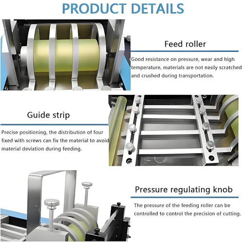 Top Tier Automatic Heat Shrink Tube Cutting Machine With 250W Electric Power showing feed roller and guide strip for precise cuts.