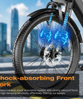 Detail of shock-absorbing front fork on Badass Electric Bike For Adults With 750W Peak Motor Crushing Hills At 20 Mph, 26 Inch Fat Tire Ebike.