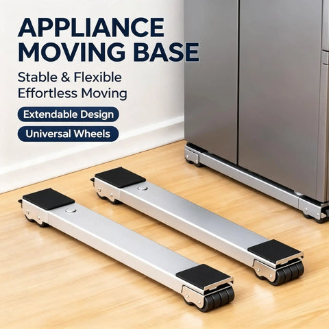 Heavy Duty Adjustable Appliance Mover Dolly With 24 Silent Wheels For Washing Machine And Sofa Moving,Telescopic Heavy Metal Frame Roller shown at a low angle.