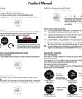 Product manual showing features of Rechargeable Digital Tape Measure For Long Distance Measuring, Handy Tool For Flat, Curved, And Odd Shapes