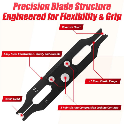 3mm And 4mm E Clips Assortment Kit With Pro Grade Ergonomic Installation And Removal Tool Includes 400 Clips And 100 Silver And 100 Black For Each Size Plus 2 Interchangeable Blades For DIY Auto Projects. alloy steel tool with 3mm and 4mm install and removal heads