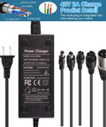 Universal 42V 2A Fast Charger With Six Plugs For 36V Li Ion Batteries showing cables and plug adapters