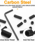 407 Piece Hex Socket Cup Point Set Screw Kit With Partitioned Case showing screws and hex key on white background