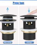 Heavy Duty Copper Pop Up Drain Stopper For Freestanding Bathtub showing press type water storage and drainage functions.
