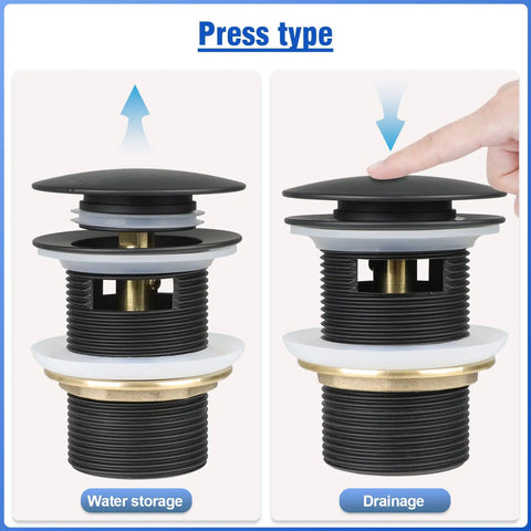Heavy Duty Copper Pop Up Drain Stopper For Freestanding Bathtub showing press type water storage and drainage functions.
