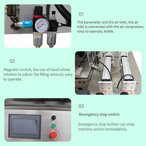 Heavy Duty Smooth Operator Double Nozzle Paste Filling Machine Stainless Steel Piston controls with barometer and emergency stop.